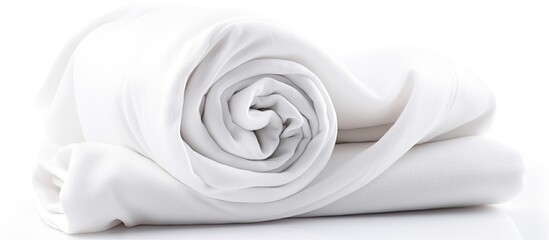 Neatly folded white sheet lying on a smooth white surface, displaying a clean and minimalist aesthetic