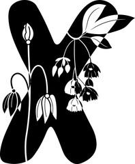 Uppercase X alphabet flower botanical decorative blossom nature letter. - 766164248