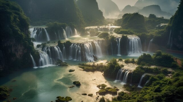 Royalty high quality free stock image aerial view of “ Ban Gioc “ waterfall