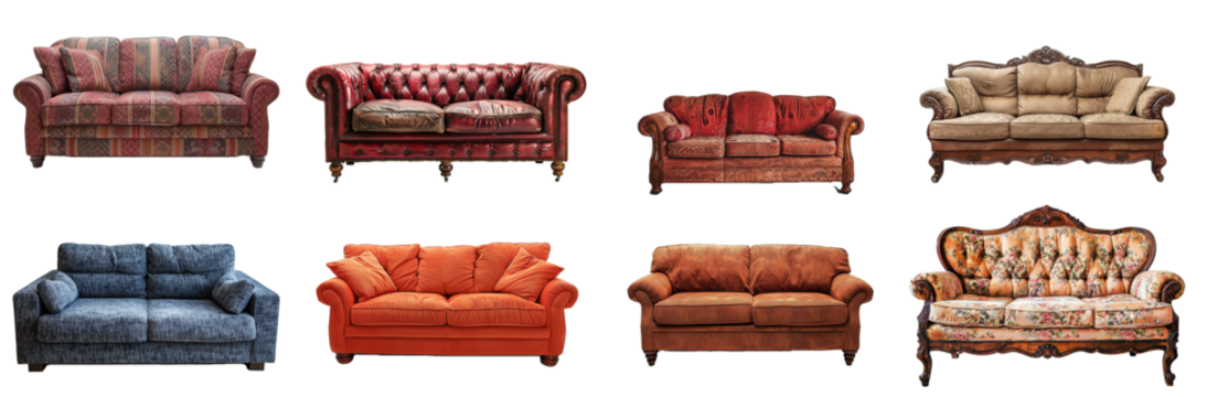 set of couches and sofas - vintage style furniture isolated