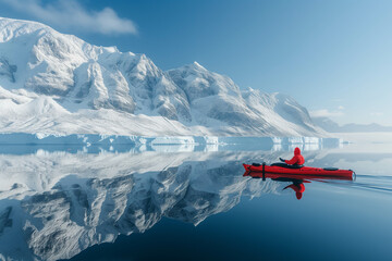 Explore the lake in a kayak with stunning iceberg views as you glide across the calm Arctic waters.