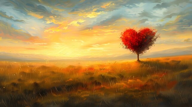 Hopeful Heart Blooming in a Radiant Sunrise Landscape Painting with Vibrant Colors and Serene Atmosphere