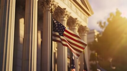 Iconic Government Building with American Flag Symbolizing Official Federal Housing Policies and Financial Opportunities