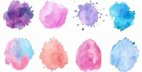 Various colors of paint splattered on a plain white background