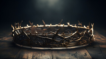 Fototapeta premium a crown of thorns is displayed on a table