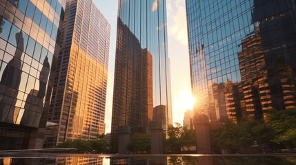 Fototapeta na wymiar Reflective skyscraper business office buildings