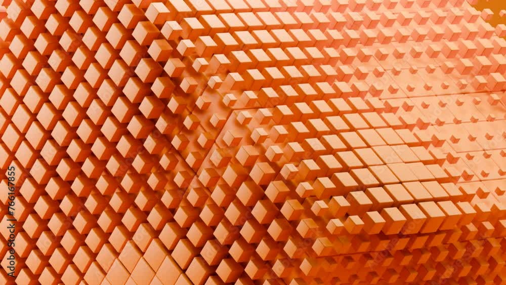 Poster 3d render abstract art animation with 3d looping cube in orange color