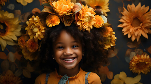 a little girl smiling with a sunflower crown