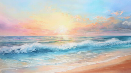 Tranquil beach sunset with soft pastel tones ,