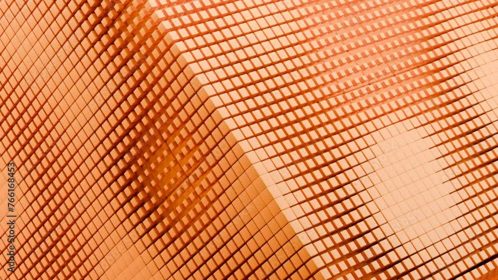 Poster 3d render looping cube animation in orange color. 3d abstract art animation