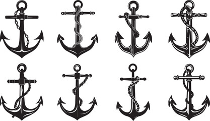 Black and white anchor representing marine and nautical themes, perfect for tattoos or logos - obrazy, fototapety, plakaty