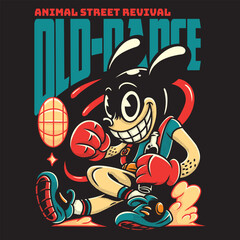 Smiling Mouse Wearing a Red Boxing Gloves in Streetwear Cartoon Illustration