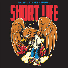 Stylish Falcon Wearing Red Gloves in Streetwear Cartoon Illustration