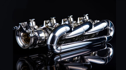 A precision-engineered exhaust manifold, with smooth bends and optimized flow paths, extracting maximum performance from the engine - obrazy, fototapety, plakaty