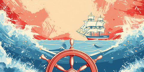 Maritime day vector illustration with ship wheel or steel. Generative ai 