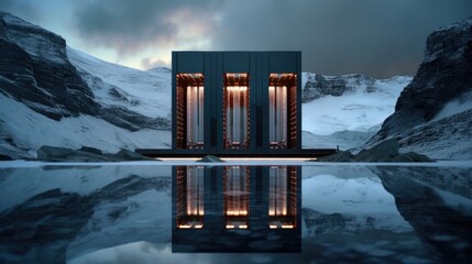 Supercomputer in greenland style, concept of High-Performance Computing and Data Center - obrazy, fototapety, plakaty