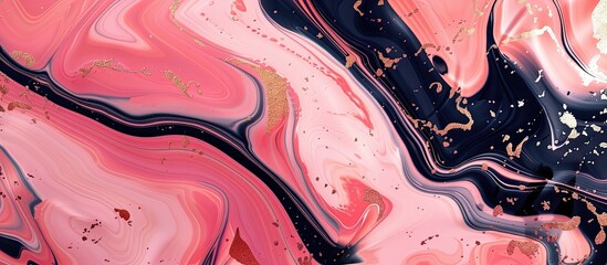 Close up of a striking pink and black marble painting featuring a beautiful pattern resembling a tree trunk, with touches of magenta and electric blue water flowing through the design - obrazy, fototapety, plakaty