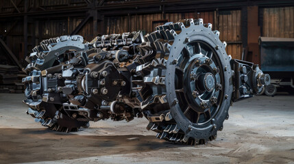 A heavy-duty transfer case, with multiple gear ratios and robust internals, distributing power to the truck's axles - obrazy, fototapety, plakaty