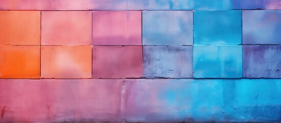 A vibrant display of colorfulness on a wall with rectangles in shades of purple, azure, violet, pink, magenta, and electric blue. A true work of art - obrazy, fototapety, plakaty