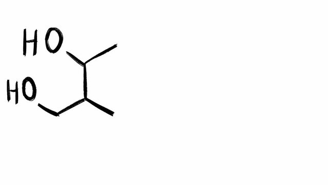 Chemical formula and molecular structure of salbutamol set in grunge hand written animation on white background. Scientific research of albuterol vital drug used in treating asthma. Respiratory health
