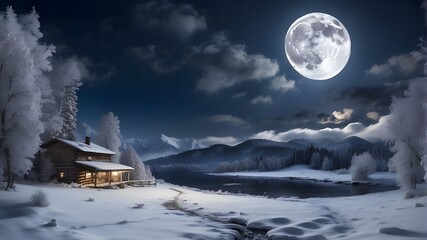 Winter fotest night with the full moon