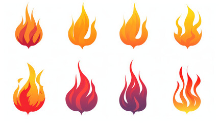 Blue, red, purple and orange fire flame. Hot flaming element. Flat element logo design, isolated on white background