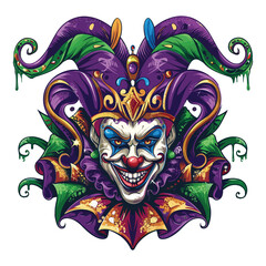 Illustration of a Mardi Gras jester with a mask in vector format.