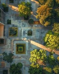 Produce an aerial shot that cleverly plays with perspectives and invites the audience to question their role as observers; incorporate elements that disrupt the fourth wall, sparking curiosity and lea - obrazy, fototapety, plakaty