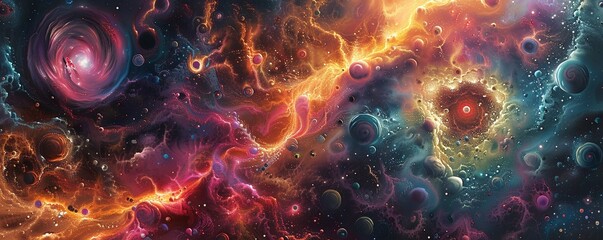 Produce an imaginative artwork capturing the moment when a futuristic spacecraft scans through the colorful plasma of a star, revealing intricate and alien-like life forms existing within Intrigue vie - obrazy, fototapety, plakaty