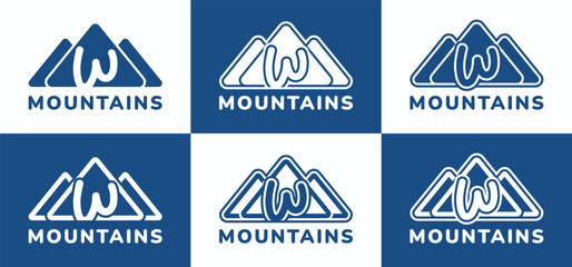 Set of letter W round mountains logo. This logo combines letters and mountain shapes. Suitable for nature lovers, hiking shops, outdoor tool shops and the like.