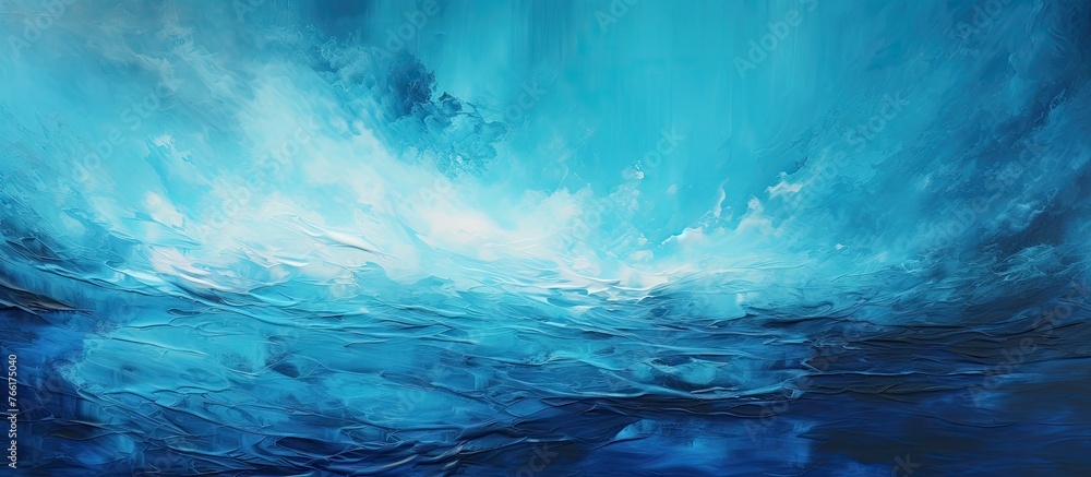 Poster an artwork depicting a deep blue ocean with dynamic waves emerging from it