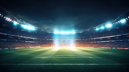 Fototapeta na wymiar Stadium in the lights and flashes, football field. Concept sports background,