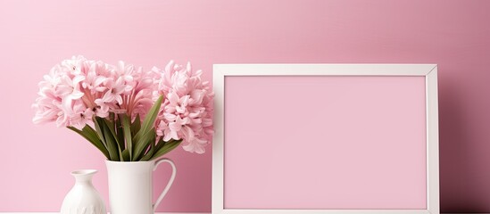 A lovely display featuring a vase filled with vibrant flowers and an elegant picture frame placed beautifully on a table