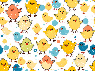 Naklejka premium A lot of illustrations of chicks eating rice