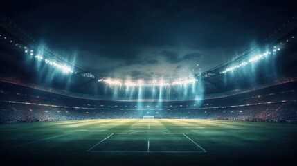 Stadium in the lights and flashes, football field. Concept sports background,