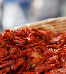 detail of dry tomato at market in italy