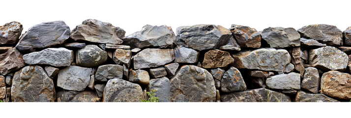 Stone wall - bricks and rocks stacked for a barrier isolated on transparent background