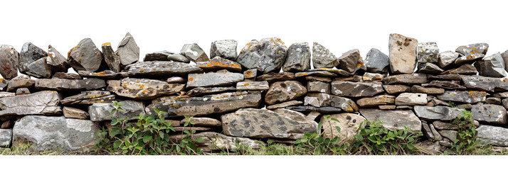 Stone wall - bricks and rocks stacked for a barrier isolated on transparent background