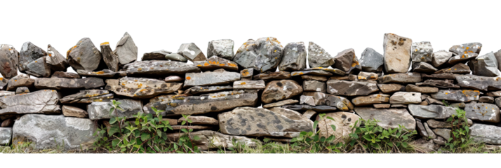 Stone wall - bricks and rocks stacked for a barrier isolated on transparent background