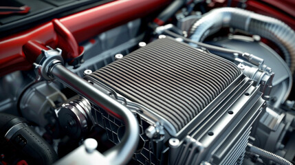 A high-performance intercooler, with a large surface area for efficient heat exchange, cooling the intake air for the turbocharger