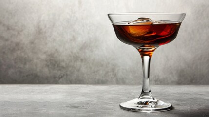 Sophisticated and deep amber-colored tequila vermouth cocktail in a coupe glass, a nod to refined Mexican libations.