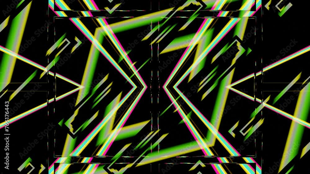 Poster seamless loop of an abstract digital artwork featuring an array of colorful geometric shapes against