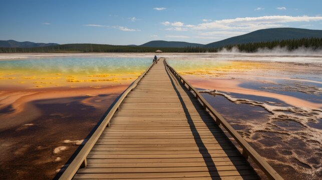 Sign on boardwalk overlooking Grand Prismatic Spring