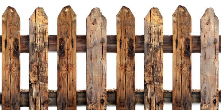 Wooden fence planks with repeating pattern with transparent background