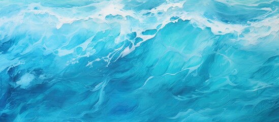 A detailed closeup of a painting capturing the dynamics of a wind wave in electric blue hues, showcasing the fluidity and power of water in nature