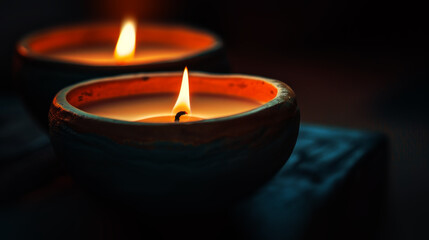 Obraz na płótnie Canvas Candle lights on a traditional ceramic bowls . Holy week concept. Spiritual concepts.