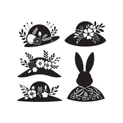 Easter Bonnet Silhouette Vector: Celebrating Spring with Stylish Headwear in Elegant Silhouette- Easter Bonnet Vector stock.