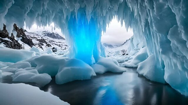 Ice cave with blue light
