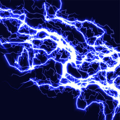 Lightning background, ice cracks pattern, thunder strikes, electric charge, blue plasma texture. Vector illustration