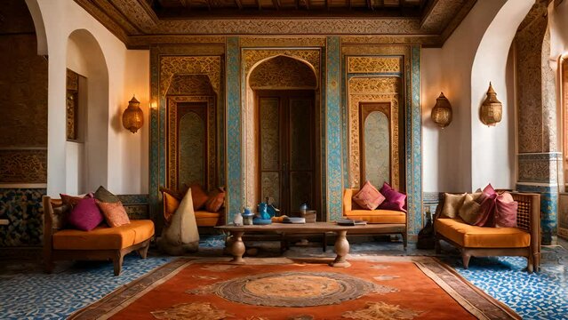 A living room with a Moroccan theme